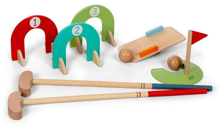 minigolfset junior hout lichtbruin 10-delig