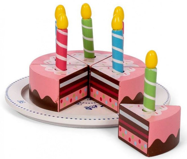 verjaardagstaart junior 10 cm hout roze 13-delig