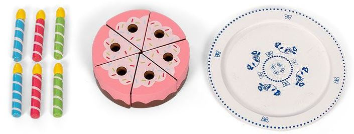 verjaardagstaart junior 10 cm hout roze 13-delig