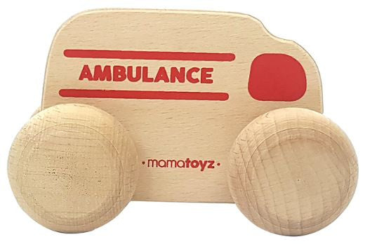 ambulance junior 15 x 8 cm hout naturel/rood