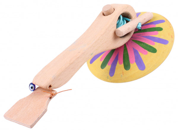 spinningtol hout 16 cm geel/paars