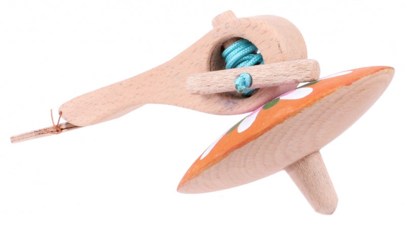 spinningtol hout 16 cm oranje/wit