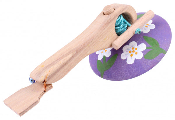 spinningtol hout 16 cm paars/wit