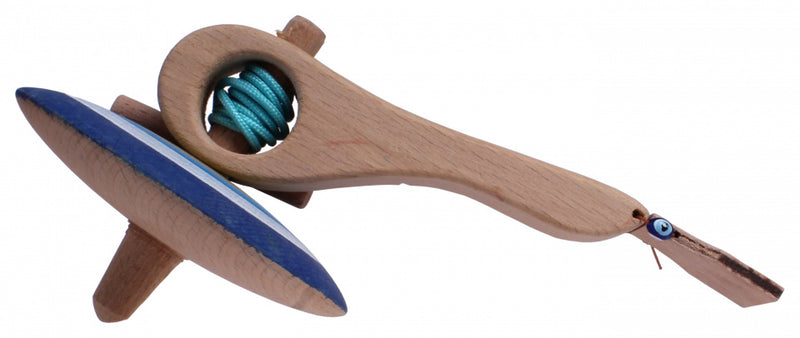 spinningtol hout 16 cm blauw/lichtblauw