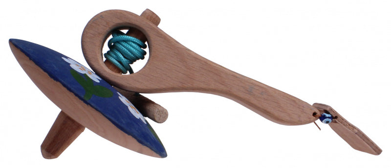 spinningtol hout 16 cm blauw/wit