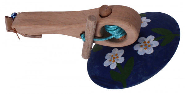 spinningtol hout 16 cm blauw/wit