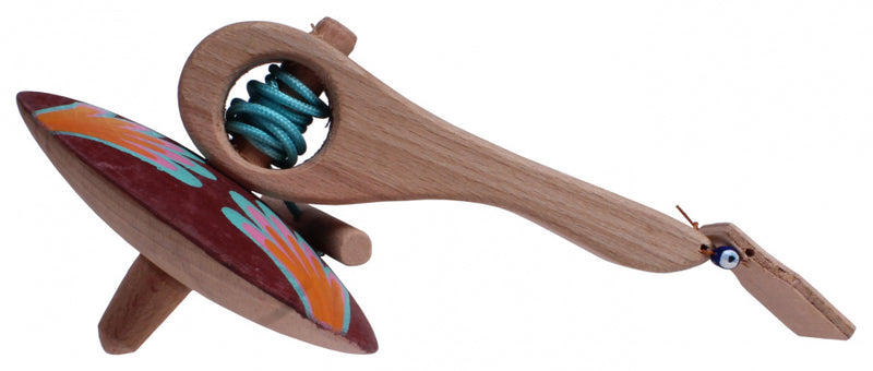 spinningtol hout 16 cm rood/oranje
