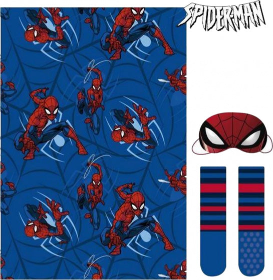 cadeauset Spider-Man junior fleece blauw/rood 3-delig