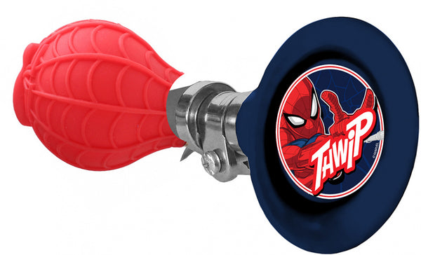 fietstoeter Spider-Man jongens 14 cm staal blauw/rood