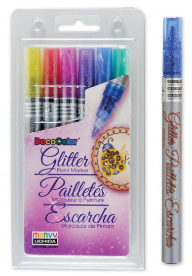 glitter markers 6 stuks