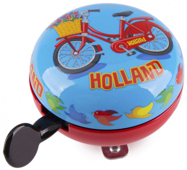 fietsbel Hollandse fiets 80 mm staal blauw/rood