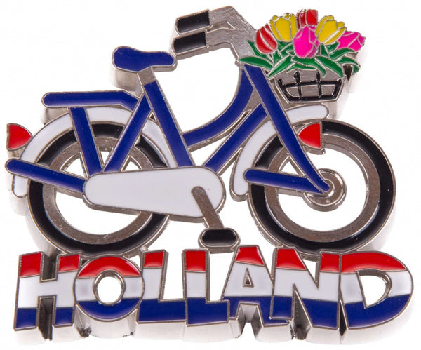 magneet fiets Holland 6 x 10 cm staal rood/wit/blauw