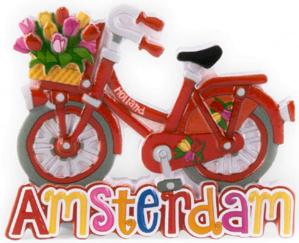 magneet fiets Holland - Amsterdam 6 cm rood