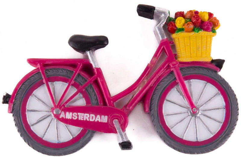 magneet Fiets Amsterdam 6 x 6 cm polysteen roze