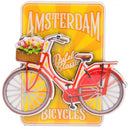 magneet fiets Amsterdam 8,5 x 8,5 cm MDF rood/geel