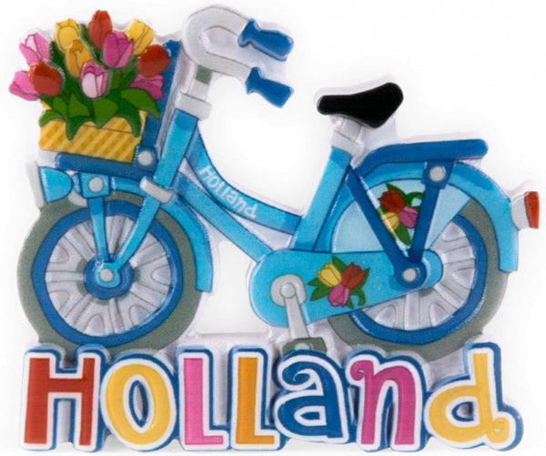 magneet fiets Holland 6 x 6 cm polysteen blauw