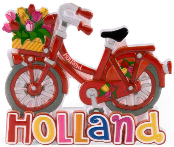 magneet fiets Holland 6 x 6 cm polysteen rood