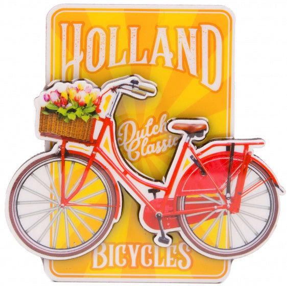 magneet fiets Holland 8,5 x 8,5 cm MDF rood/geel