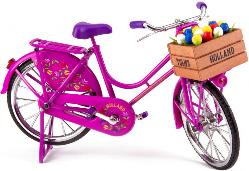 miniatuurfiets Old Dutch 30 x 16 cm metaal roze/paars