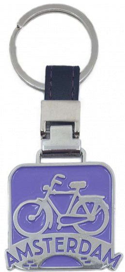 sleutelhanger Amsterdam Fiets 4 cm staal paars/zilver
