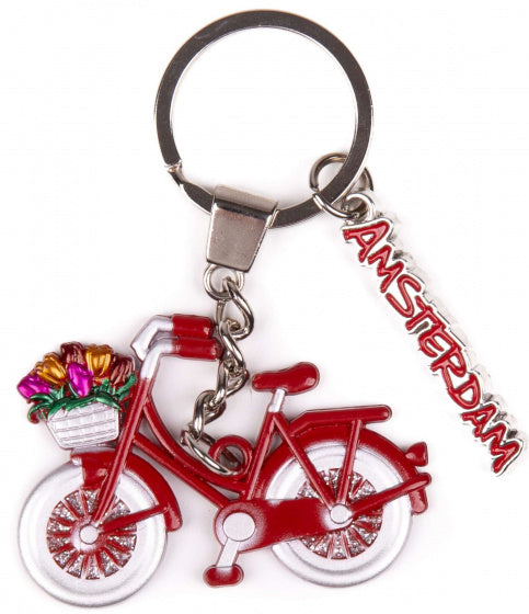 sleutelhanger Amsterdam Fiets 6 cm staal rood/wit