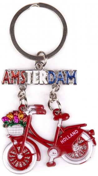 sleutelhanger Amsterdam Fiets staal rood/zilver