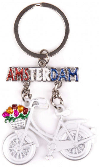 sleutelhanger Amsterdam Fiets staal wit/zilver