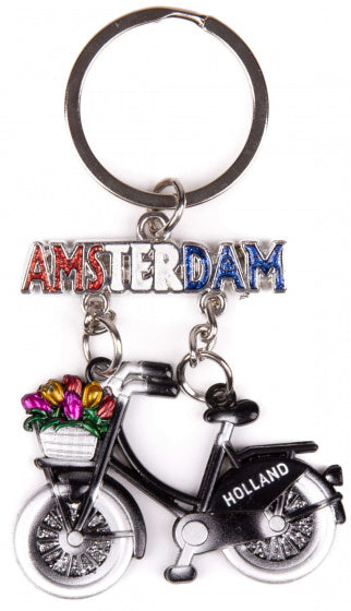 sleutelhanger Amsterdam Fiets staal zwart/zilver