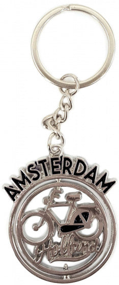 sleutelhanger Fiets Amsterdam 4 cm staal zwart/zilver