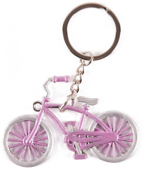 sleutelhanger fietsje 7 cm staal roze/zilver