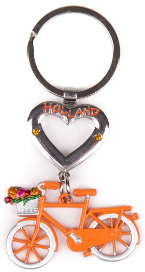 sleutelhanger Holland fiets 6 cm staal oranje/zilver
