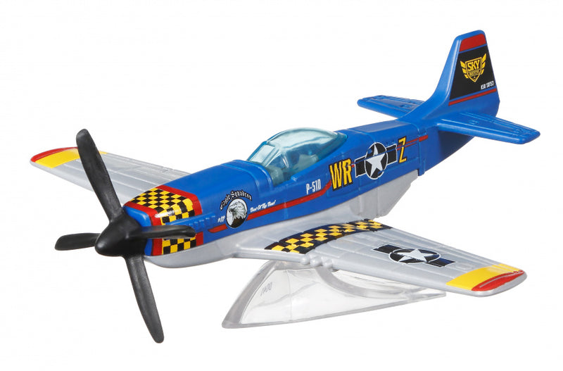 vliegtuig Sky Busters P-51 Mustang 10 cm die-cast blauw