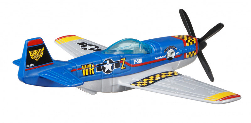 vliegtuig Sky Busters P-51 Mustang 10 cm die-cast blauw