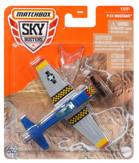 vliegtuig Sky Busters P-51 Mustang 10 cm die-cast blauw