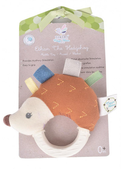 bijtring egel 12 cm rubber/pluche beige/bruin