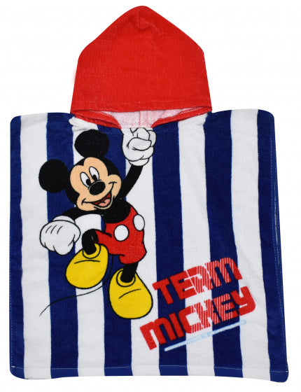 badponcho Mickey junior 50 x 100 cm katoen rood/wit