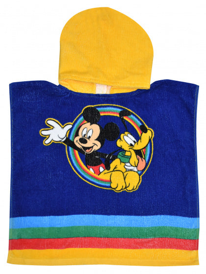 badponcho Mickey & Pluto junior 100 cm katoen geel/blauw