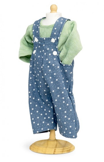 Overall met shirt poppen blauw/groen 33-37 cm