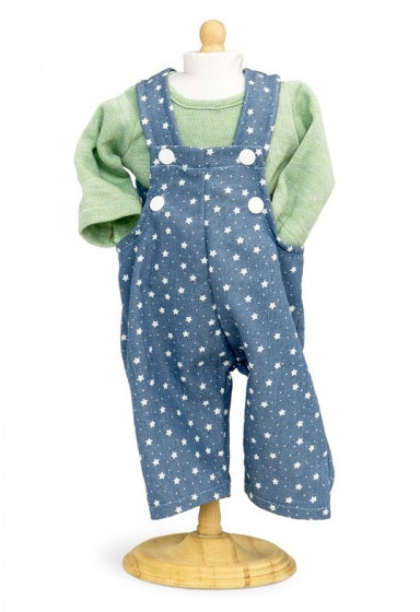 Overall met shirt poppen blauw/groen 33-37 cm