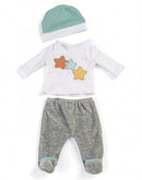 poppenkleding pyjama wit/grijs 3-delig