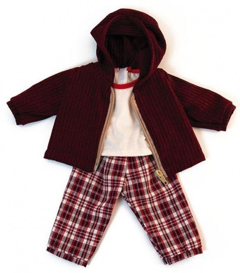 poppenkleding winter wit/bordeaux 3-delig