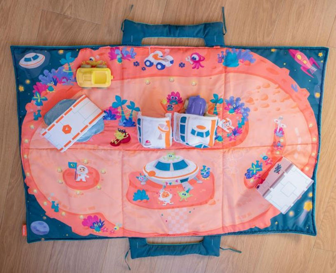 speelmat Ruimte 105 x 70 cm polyester roze/blauw