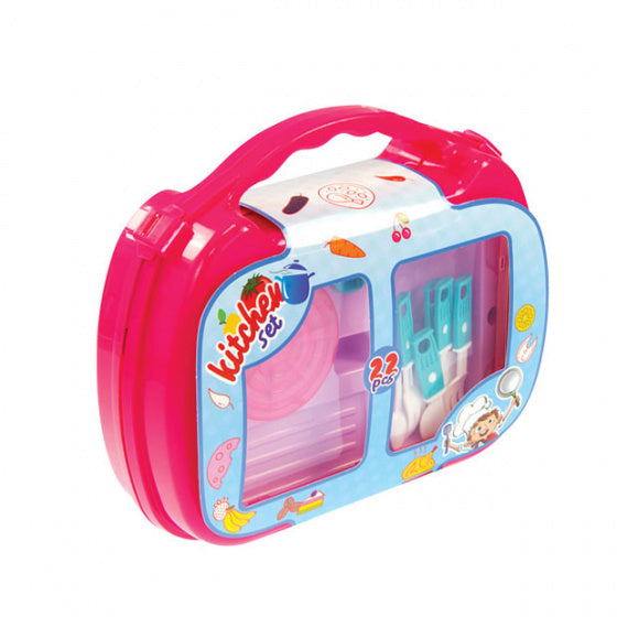 speelgoed keukenkoffer 30x25x8 cm roze/lichtblauw