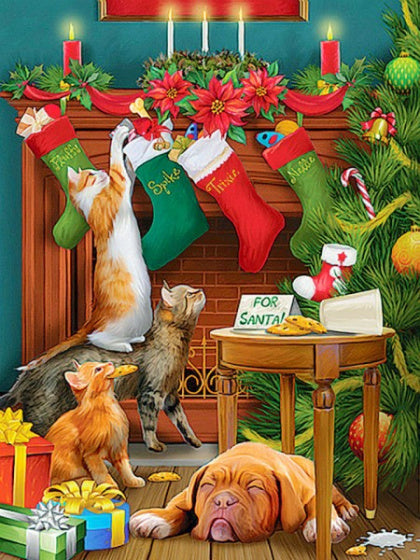 diamond painting Kerst 40 x 30 cm groen/rood/bruin