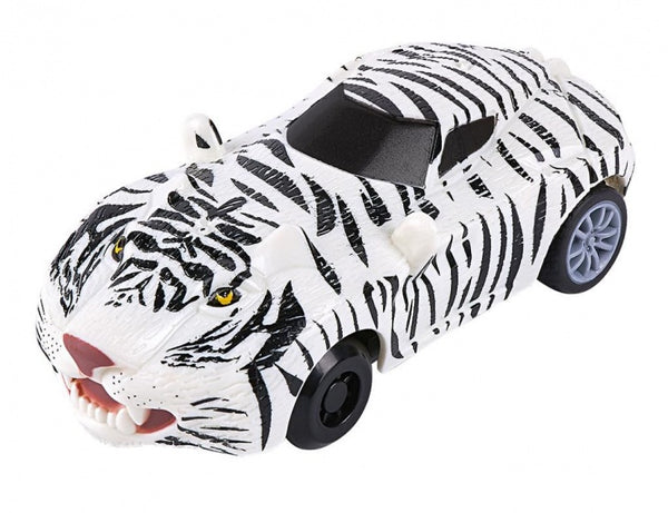 auto dierenprint Tijger pull-back 8,5 cm wit/zwart