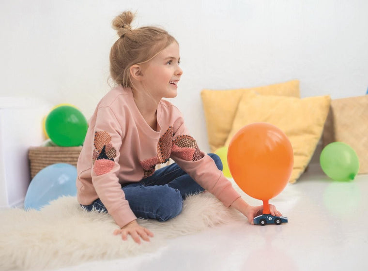 ballonauto PhänoMINT 10,8 cm hout/latex blauw 5-delig