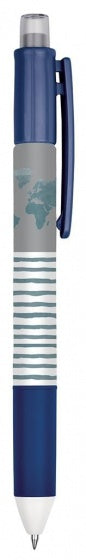 balpen 4-in-1 Wereldkaart 14 cm blauw