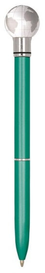 balpen met lichtgevende wereldbol petrol 14,5 cm
