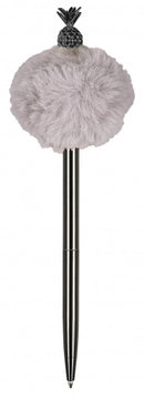balpen pompom Ananas 19 cm grijs/zwart