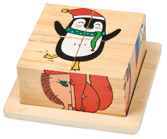 blokpuzzel kerst junior 4 x 4 cm hout naturel 4-delig